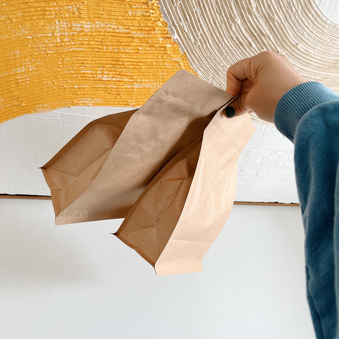 Block bottom bag kraft paper compostable with window - white