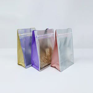 yellow, purple, pink clear bag